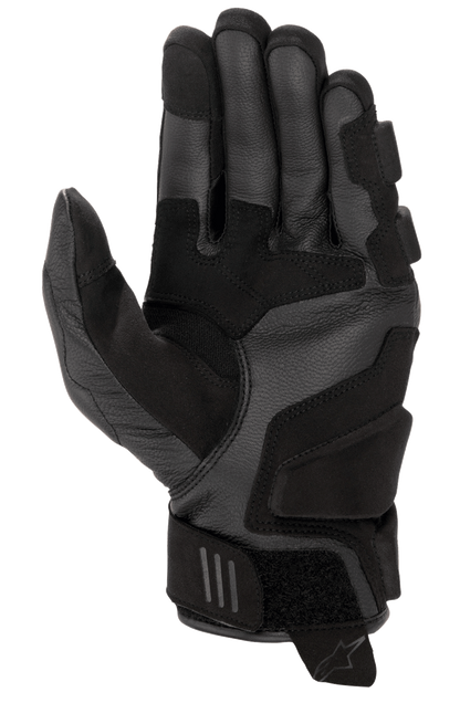 Alpinestars Women Stella Phenom Leather Air Glove, Black, palm view showing reinforced goat leather construction, padded landing zones, ergonomic stretch inserts, and velcro wrist strap with pull tab
