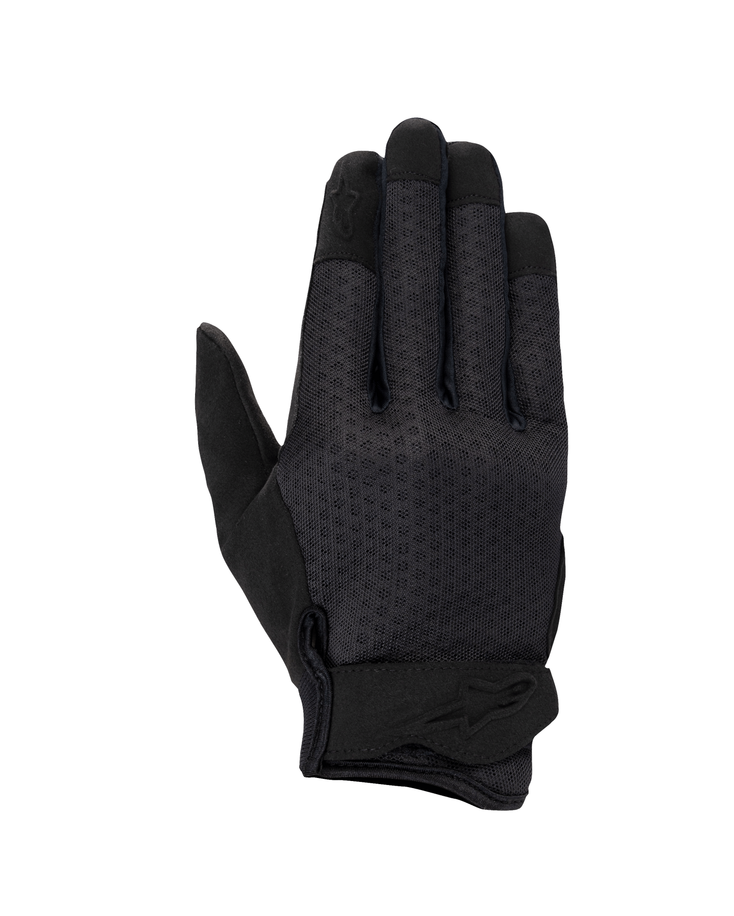 Alpinestars Stated Air Women's Gloves, Motorcycle Gloves, Black, featuring a ventilated mesh backhand, ergonomic wrist closure with embossed logo, and reinforced fingertips, streamlined urban design