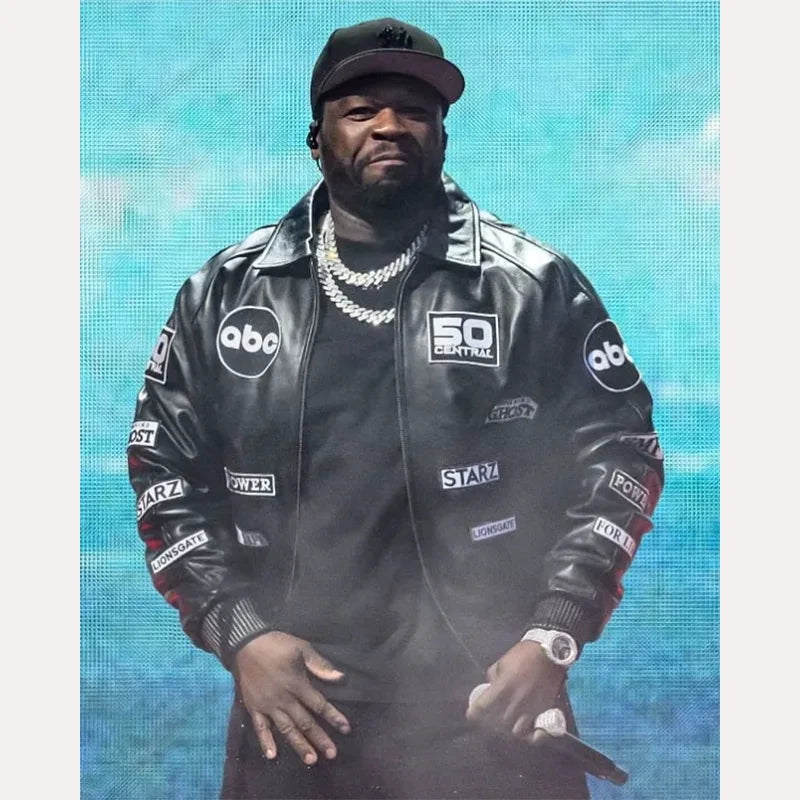 50 Cent Tottenham Hotspur Stadium Leather Jacket Leather Jacket unisex front product view | Dash Racegear — Tottenham Hotspur Stadium Jacket – 50 Cent Leather Edition