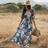 Floral Summer Beach Dress With V Neck Elastic Waist Dresses For Women - Blue - XXL - CJLY1694705 - Blue - XXL