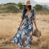 Floral Summer Beach Dress With V Neck Elastic Waist Dresses For Women - Dash Racegear Store