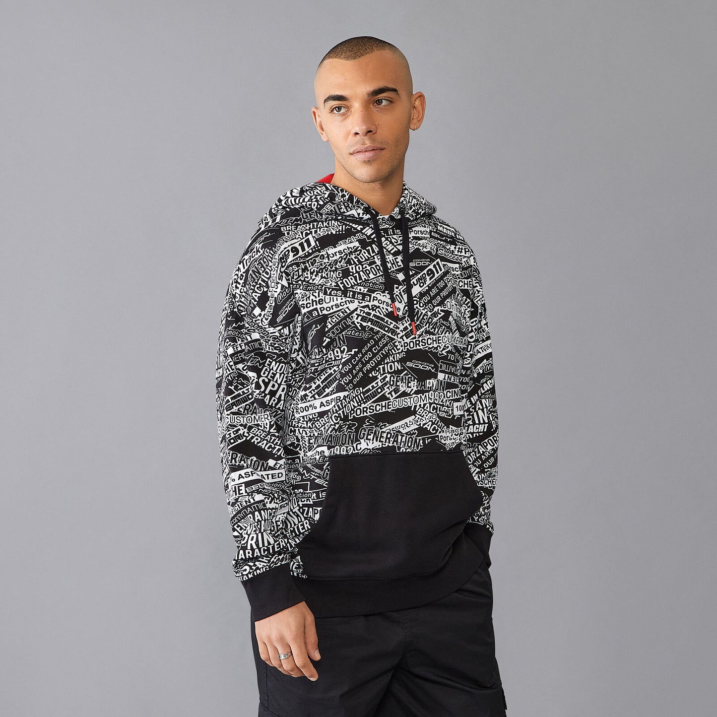 PORSCHE FW QUOTED AOP OVERSIZED HOODY - black
