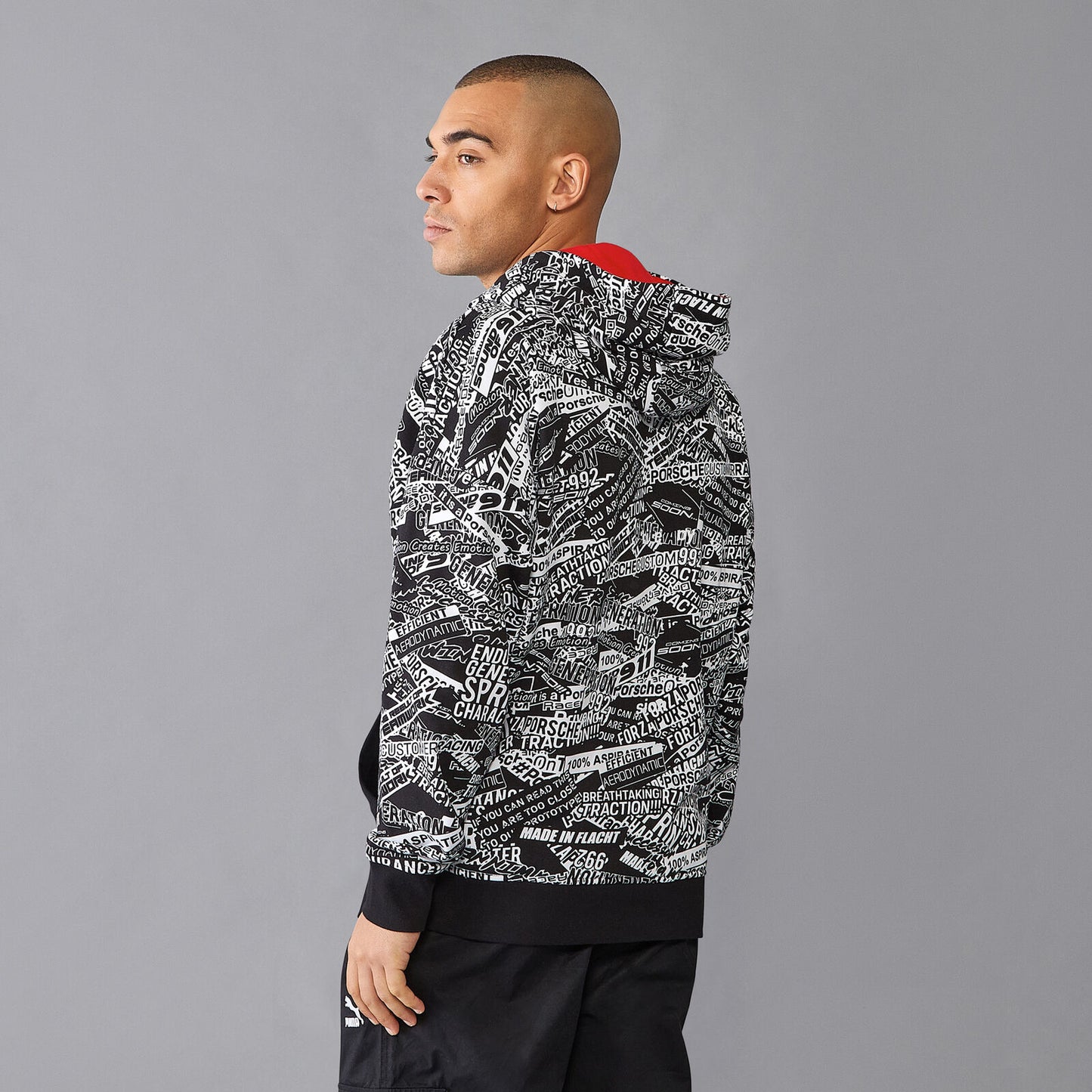 PORSCHE FW QUOTED AOP OVERSIZED HOODY - black