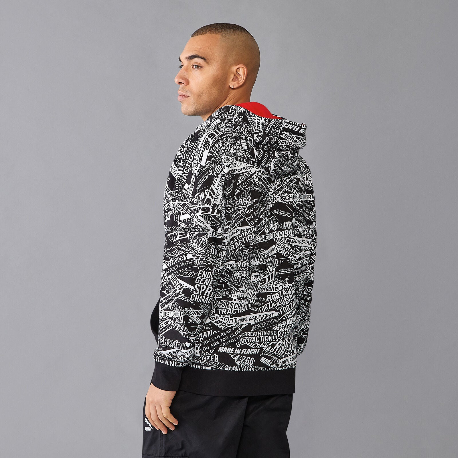 PORSCHE FW QUOTED AOP OVERSIZED HOODY - black
