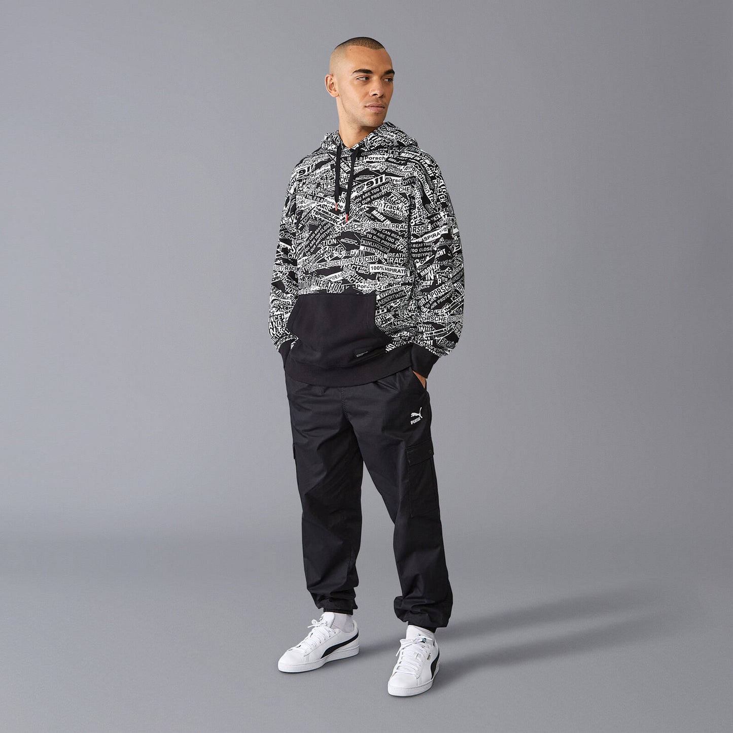 PORSCHE FW QUOTED AOP OVERSIZED HOODY - black
