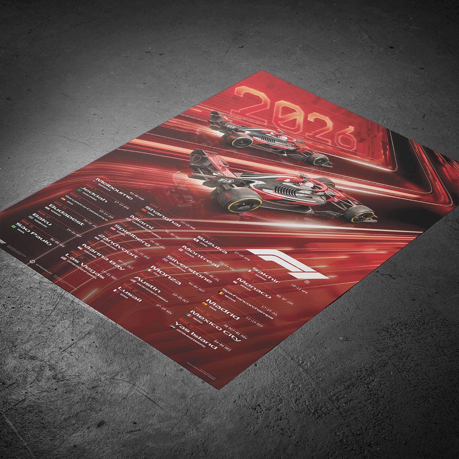 F1 FW 2026 CALENDAR POSTER - Red