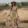 Floral Summer Beach Dress With V Neck Elastic Waist Dresses For Women - Yellow - XXL - CJLY1694705 - Yellow - XXL