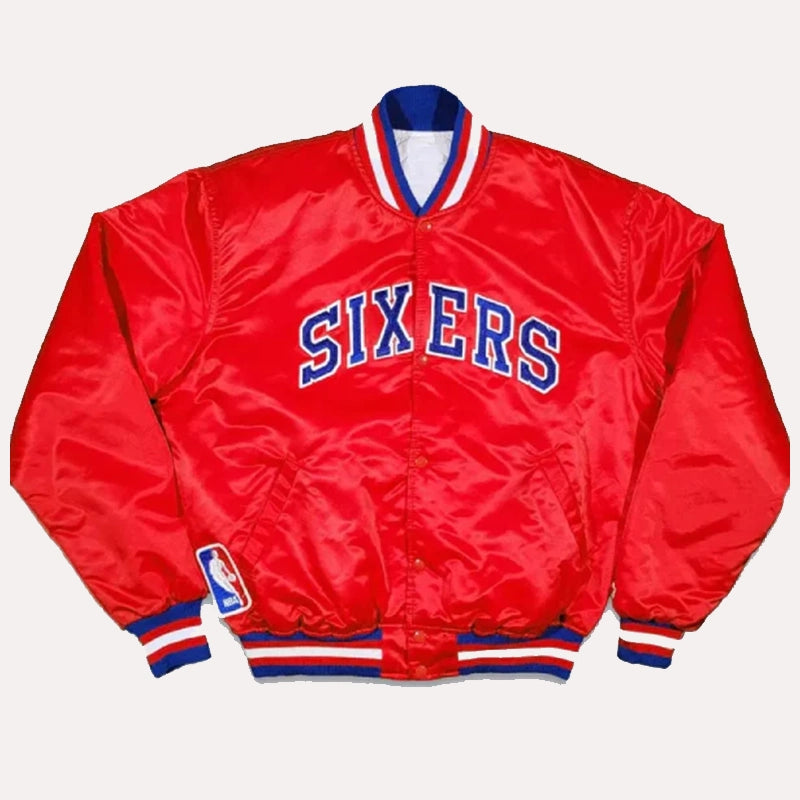 Philadelphia Sixers Starter Varsity Jacket Varsity Jacket unisex front product view | Dash Racegear — Sixers Varsity Jacket – Philadelphia Starter NBA Fan Gear