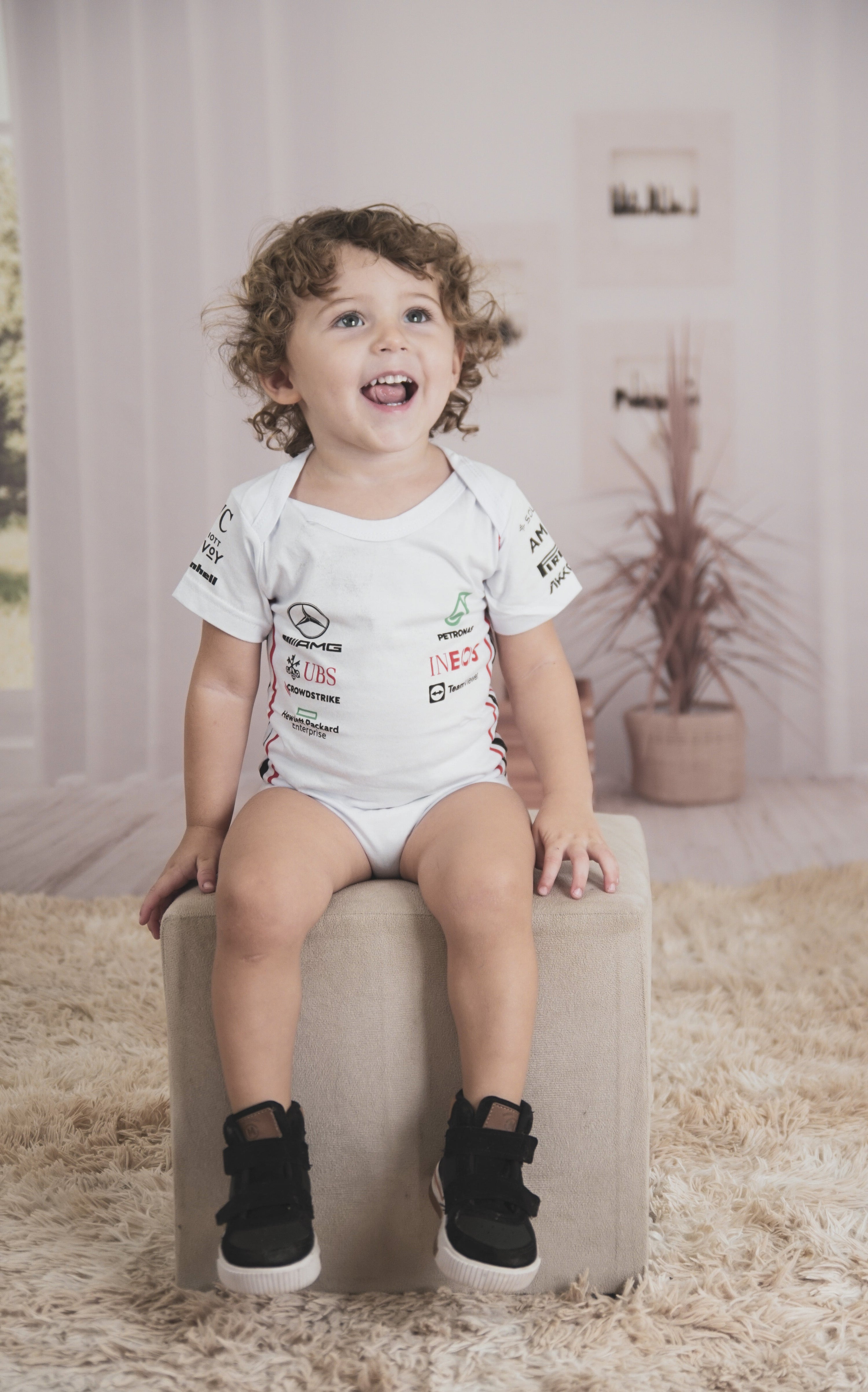 F1 Mercedes Racing romper jersey 100% cotton | White Edition - baby romper image 1