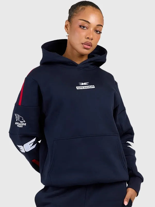 AFL x Elite Eleven Adelaide Hoodie Hoodie unisex front product view | Dash Racegear — Navy retro hoodie inspired by Adelaide Crows x Elite Eleven 2026 collaboration with relaxed casual fit.
