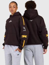 AFL x Elite Eleven Hawthorne Hawks Hoodie Hoodie unisex detail view 2 | Dash Racegear — AFL x Elite Eleven Hawthorn Hawks hoodie in brown with simple sports-inspired design and easy styling.