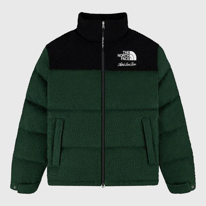 ALD x The North Face Casentino Nuptse Jacket Jacket unisex front product view | Dash Racegear — Full front image of ALD x The North Face Casentino Nuptse Jacket Green and Black