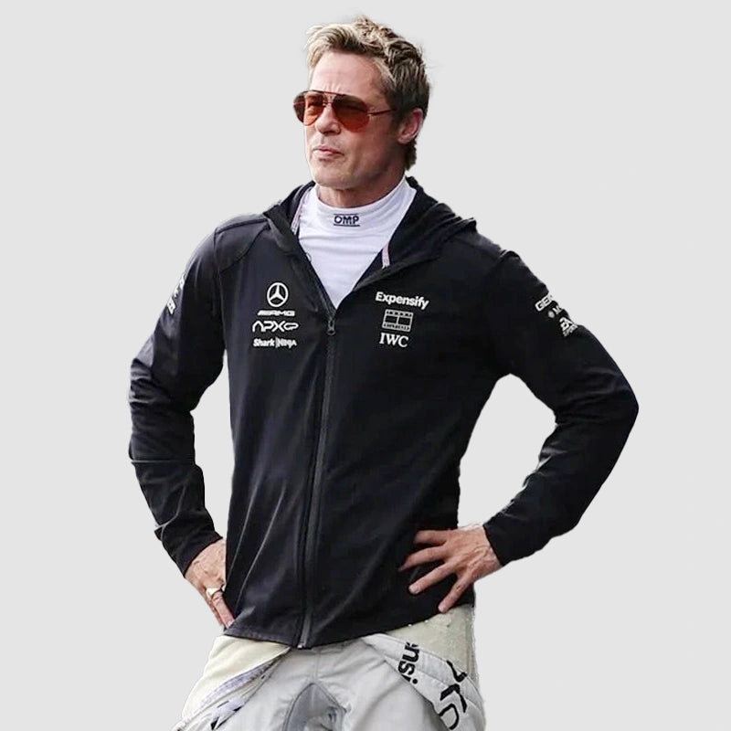 APX GP F1 Brad Pitt Black Hoodie Jacket Jacket unisex detail view 8 | Dash Racegear — Brad Pitt’s APX GP F1 Hoodie Jacket from Formula 1 Film
