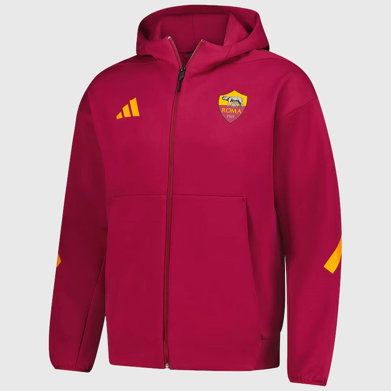 AS Roma Adidas 2025/26 Anthem Red Jacket Jacket unisex detail view 2 | Dash Racegear — Adidas-designed AS Roma Red Anthem Jacket – 2025 Edition