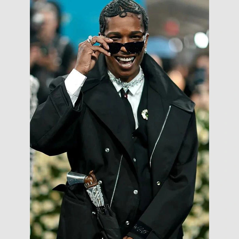 2025 Met Gala ASAP Rocky Black Coat Coat unisex detail view 2 | Dash Racegear — 2025 Met Gala Menswear – ASAP Rocky in Black Coat