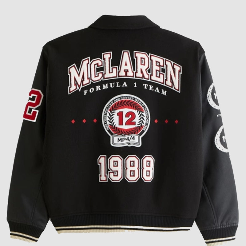 Abercrombie McLaren Varsity Jacket Varsity Jacket unisex detail view 2 | Dash Racegear — Sporty McLaren Varsity Coat Abercrombie Edition