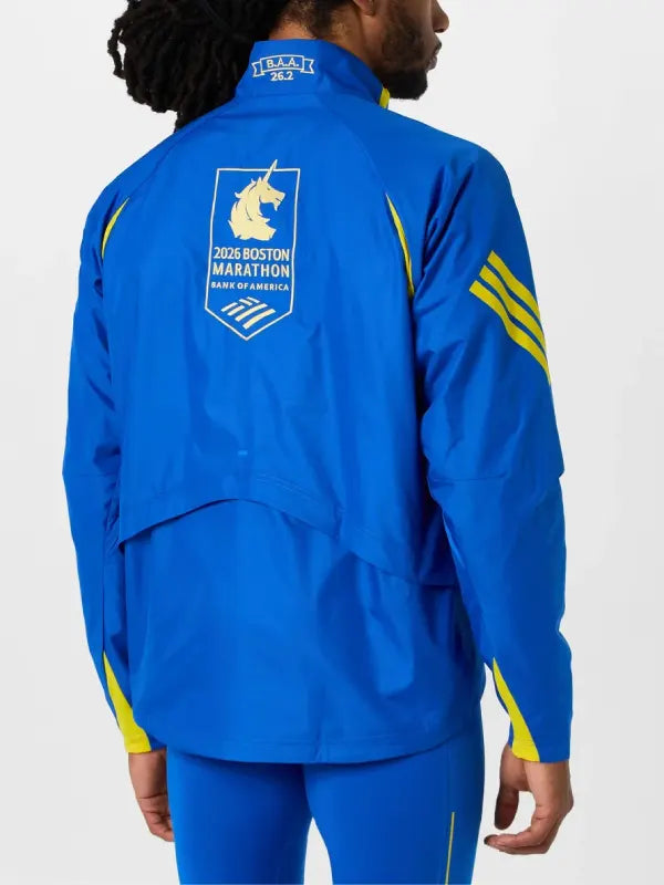 Boston Marathon Jacket 2026 Jacket unisex detail view 5 | Dash Racegear — Adidas Recreation 2026 Boston Marathon jacket – Blue, marathon-inspired design with zip closure and reflective details, ideal for outdoor running and training.