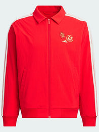 Adidas CNY 3 Stripes Woven Jacket Jacket unisex front product view | Dash Racegear — Recreation Adidas Chinese New Year 2026 3 Stripes woven fleece bomber jacket in red with classic athletic styling