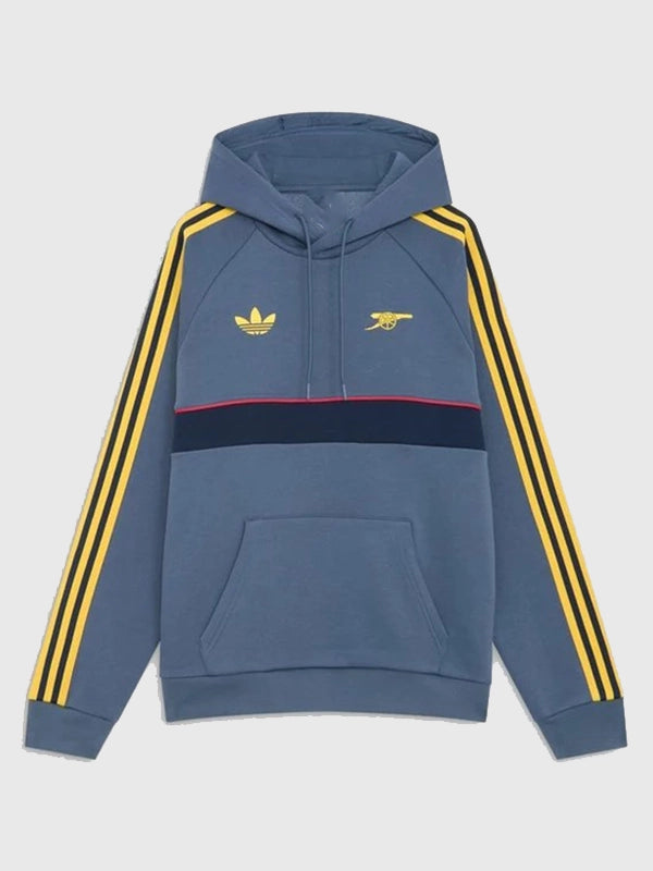Arsenal Adidas 26/27 OG Pack Hoodie Hoodie unisex front product view | Dash Racegear — Blue Adidas Arsenal 26/27 OG Pack pullover hoodie crafted for cozy comfort and versatile casual fashion.