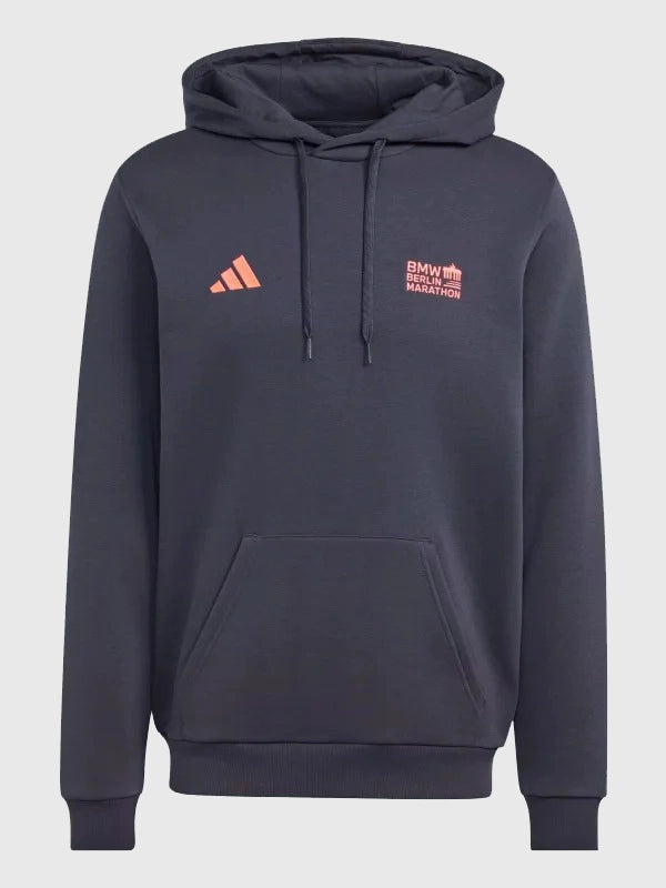 Adidas BMW Berlin Marathon 2026 Hoodie Hoodie unisex detail view 2 | Dash Racegear — Dark Gray BMW Berlin Marathon Adidas 2026 pullover fleece hoodie crafted for cozy comfort and versatile casual fashion.