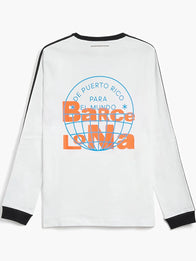 Adidas x Bad Bunny Barcelona Long-Sleeve T-Shirt Shirt unisex detail view 2 | Dash Racegear — Barcelona Tour Merch Adidas x Bad Bunny white long-sleeve tee with smooth feel and relaxed everyday wear style.