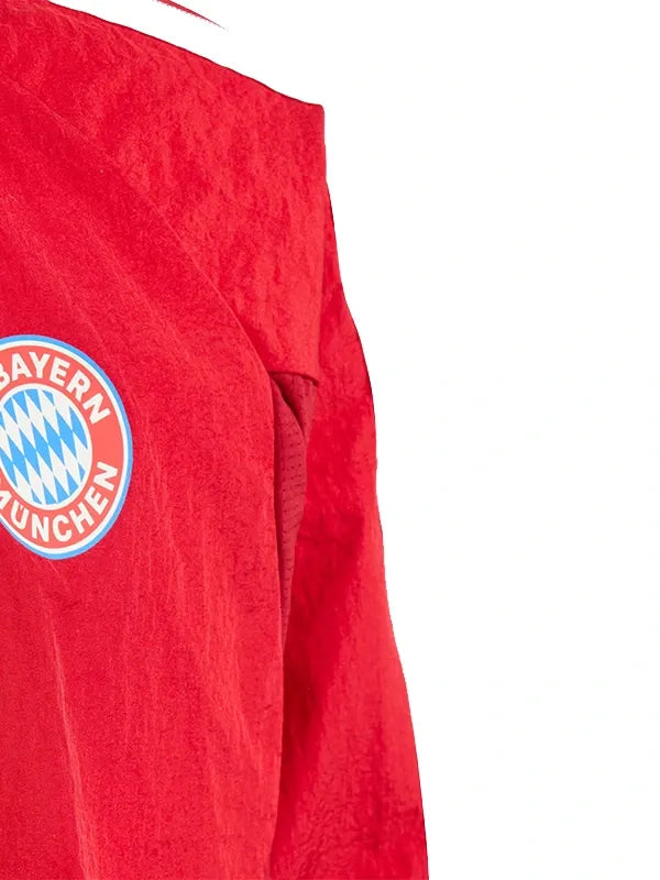 Adidas FC Bayern Muenchen Home Anthem Jacket Jacket unisex detail view 3 | Dash Racegear — FC Bayern 2026 Adidas red white anthem jacket lightweight athletic fit unisex style perfect for match day layering