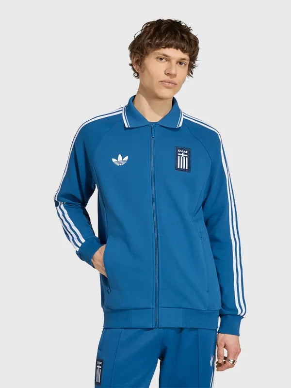 Adidas Greece 2026 Away Anthem Jacket Jacket unisex detail view 2 | Dash Racegear — Blue Adidas Greece 2026 Away Anthem Jacket features sporty zip style and breathable fabric, perfect for men and women pre-match look