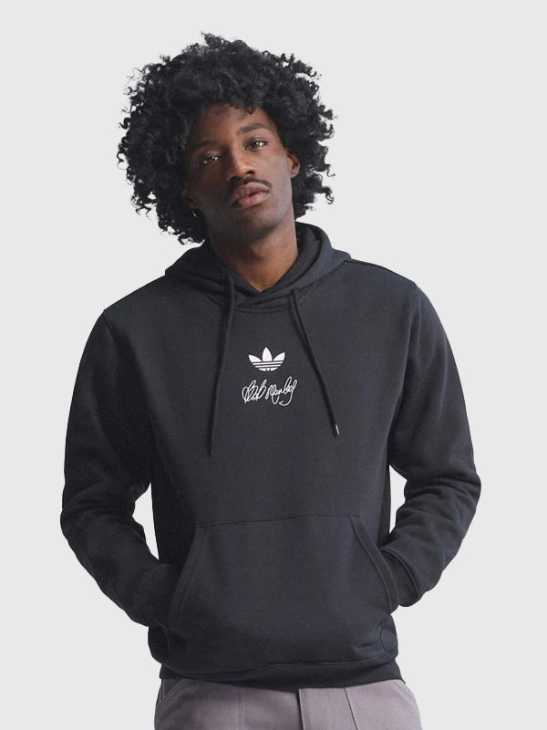 Adidas x Bob Marley Hoodie Hoodie unisex front product view | Dash Racegear — Black unisex Adidas x Bob Marley Football is Freedom Hoodie, cozy fleece with expressive event text and relaxed fit.