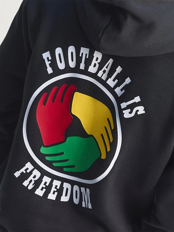 Adidas x Bob Marley Hoodie Hoodie unisex detail view 4 | Dash Racegear — Unisex black Adidas x Bob Marley Football is Freedom Hoodie, comfortable and stylish for everyday outfits or cheering.