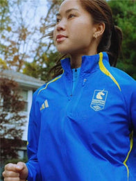 Boston Marathon Jacket 2026 Jacket unisex front product view | Dash Racegear — Blue Adidas 2026 Boston Marathon Jacket, commemorative edition with full-zip design, ideal for runners and casual sportswear.