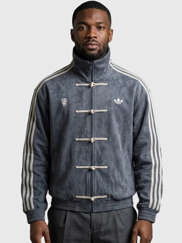 Manchester United Adidas Chinese New Year Jacket Jacket unisex detail view 10 | Dash Racegear — Multicolor suede leather jacket from Adidas x Manchester United Chinese New Year 2026 collection designed in a unisex modern streetwear style.