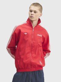 Adidas x Coca-Cola Firebird Track Jacket Jacket unisex detail view 2 | Dash Racegear — Men’s red Adidas Firebird jacket featuring Coca-Cola 2026 collaboration and retro athletic design