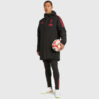 LFC Adidas 25/26 Domestic Long Match Day Jacket Jacket unisex detail view 2 | Dash Racegear — black hooded jacket with full front zip and relaxed silhouette