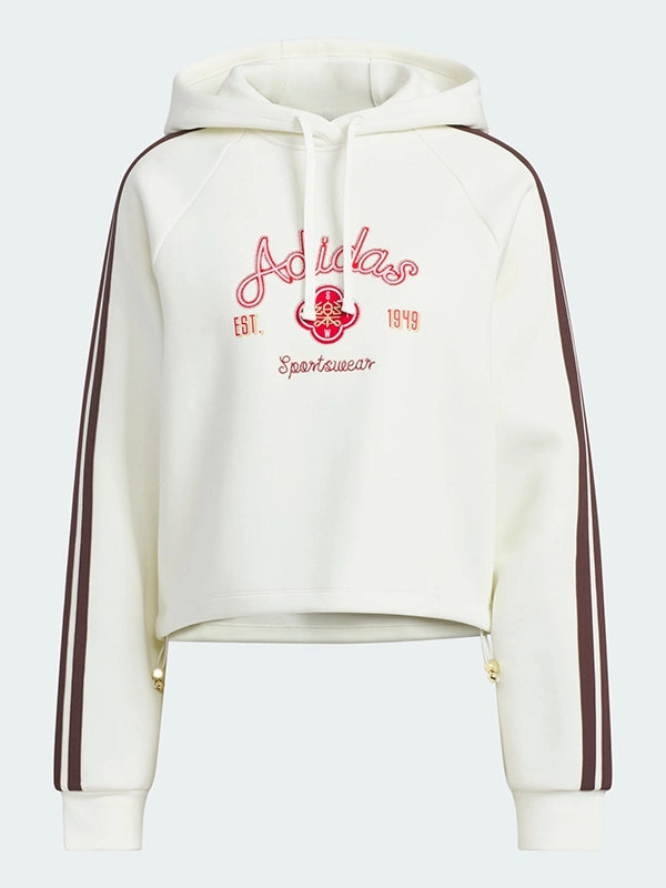 Adidas Lunar New Year Hoodie Hoodie unisex front product view | Dash Racegear — Off-white oversized fleece hoodie inspired by Adidas Lunar New Year 2026, recreated with soft texture and casual streetwear style