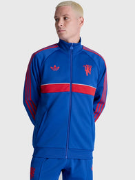 Manchester United x Adidas Blue Track Jacket Jacket unisex front product view | Dash Racegear — Blue Adidas Manchester United zip-up jacket designed for breathable comfort and effortless sporty streetwear appeal.