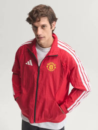 Adidas Manchester United Home Anthem Jacket Jacket unisex detail view 2 | Dash Racegear — Adidas Manchester United home anthem jacket in red delivers a sharp football aesthetic with smooth everyday casual appeal.