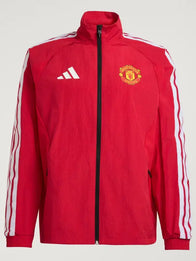 Adidas Manchester United Home Anthem Jacket Jacket unisex front product view | Dash Racegear — Red Adidas Manchester United 26/27 Home Anthem jacket featuring a sleek football-inspired design with a modern athletic streetwear feel.