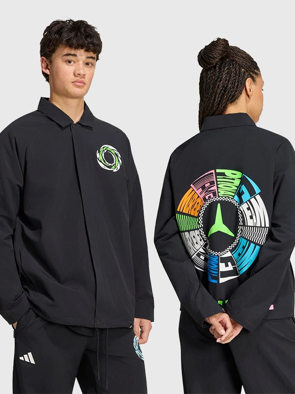 Adidas Ryoko Rain Woven Track Jacket Jacket unisex front product view | Dash Racegear — Unisex Adidas 2026 Ryoko Rain Full-Zip Woven Track Jacket in black with a sleek athletic fit and lightweight comfort.