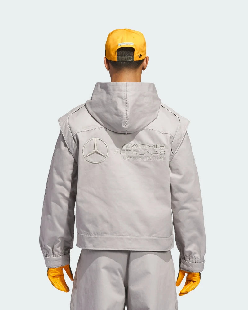 Bad Bunny Adidas Hoodie Hoodie unisex detail view 4 | Dash Racegear — Grey Adidas x Bad Bunny x Mercedes F1 hoodie with full zip and racing‑inspired hood for street or track day style.