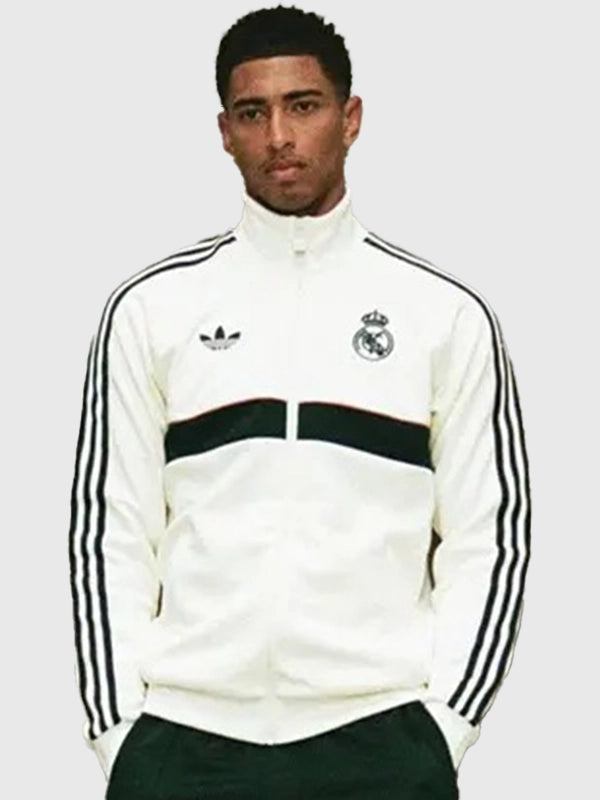 Jude Bellingham EA FC 27 Real Madrid Track Jacket Jacket unisex detail view 4 | Dash Racegear — White Jude Bellingham Real Madrid fleece track jacket designed for soft warmth and effortless sporty streetwear appeal.