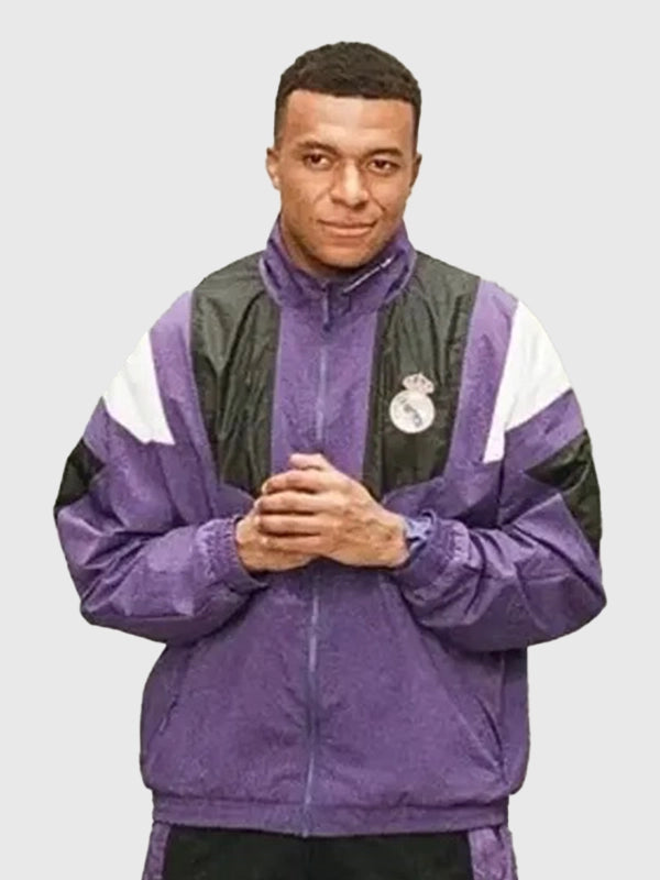 Kylian Mbappe EA FC 27 Real Madrid Track Jacket Jacket unisex detail view 4 | Dash Racegear — Purple Kylian Mbappé Real Madrid woven track jacket designed for breathable comfort and effortless sporty streetwear appeal.