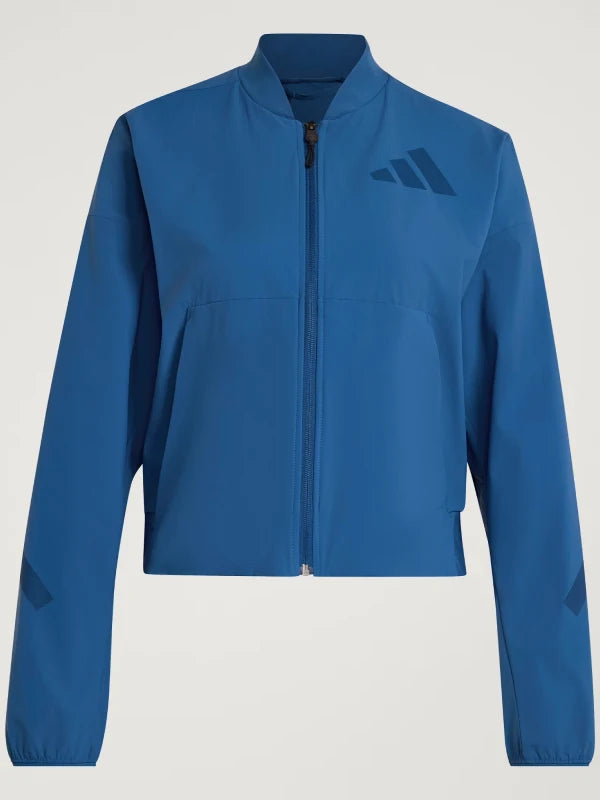Adidas Babymonster Jacket Jacket unisex front product view | Dash Racegear — Adidas Babymonster blue jacket with sporty design and zip front, perfect for K-pop fans and streetwear lovers.