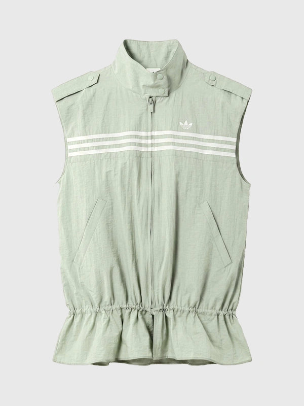 Adidas x ASOS Sleeveless Track Jacket Jacket unisex front product view | Dash Racegear — 2026 Adidas x ASOS Sleeveless Zip-Up Track Jacket for Unisex in Sage Green featuring premium comfort and modern streetwear-inspired style.