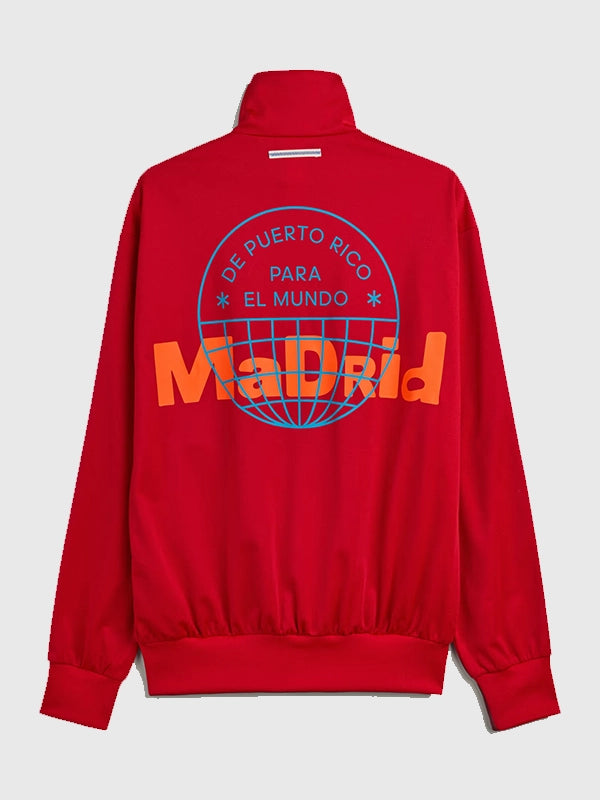 Adidas x Bad Bunny Madrid Firebird Track Jacket Jacket unisex detail view 4 | Dash Racegear — Track jacket inspired by Bad Bunny Madrid tour merch featuring classic Adidas Firebird design and relaxed comfort.