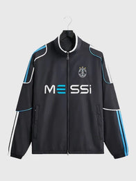 Kith & Messi for Adidas Football Track Jacket Jacket unisex front product view | Dash Racegear — Kith & Messi for Adidas Football 2026 Unisex Full-Zip Track Jacket – Black featuring clean sporty design and smooth comfort.