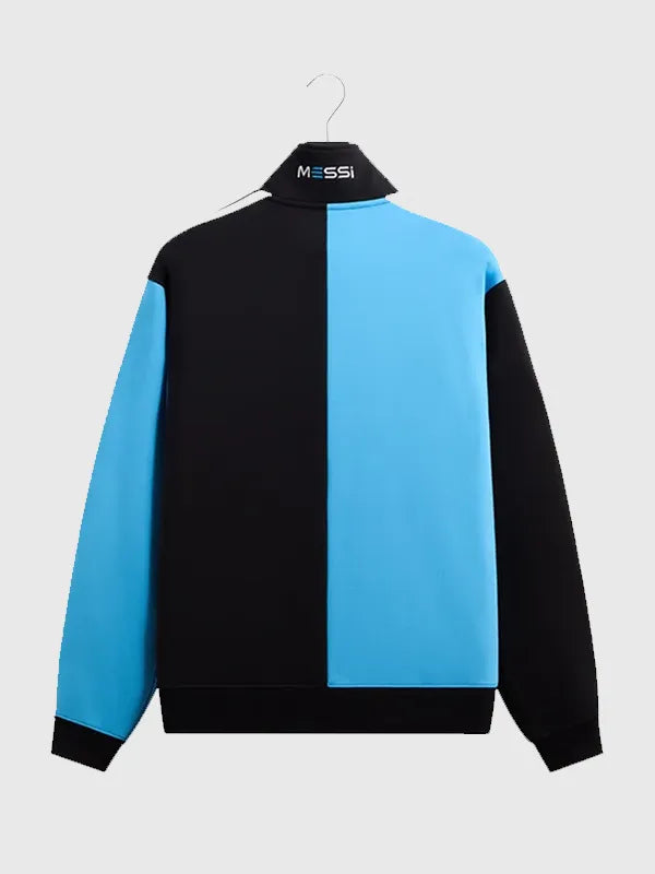 Kith & Messi for Adidas Football Quarter Zip Jacket Jacket unisex detail view 2 | Dash Racegear — Blue and black quarter zip pullover jacket inspired by Kith x Messi x Adidas Football 2026 with relaxed fit.