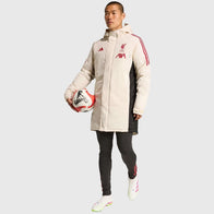 LFC Adidas 25/26 Domestic Long Match Day Jacket Jacket unisex front product view | Dash Racegear — Stylish long parachute jacket with wind-resistant shell and LFC crest