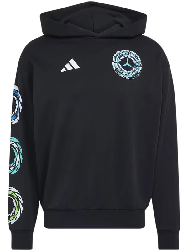 Mercedes AMG Petronas Adidas F1 Lights On Hoodie Hoodie unisex front product view | Dash Racegear — Mercedes AMG Petronas F1 Adidas 2026 Lights On Black Hoodie for men and women with sleek motorsport-inspired style.