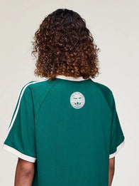 Adidas x Oasis Tour 3-Stripes Green T-Shirt Shirt unisex detail view 4 | Dash Racegear — 2025 Adidas x Oasis Tour Drop 2 Green Tee crafted with soft material, unisex fit, and iconic 3-Stripes for modern street style.