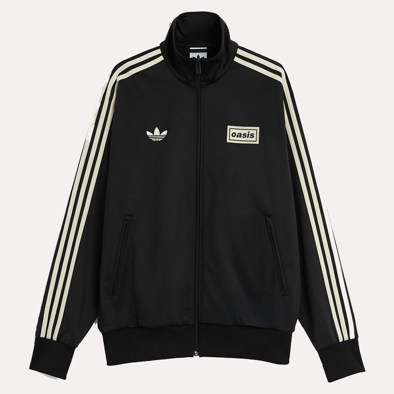 Adidas x Oasis Black Track Jacket Jacket unisex front product view | Dash Racegear — Adidas Oasis Streetwear – Black Track Jacket Drop